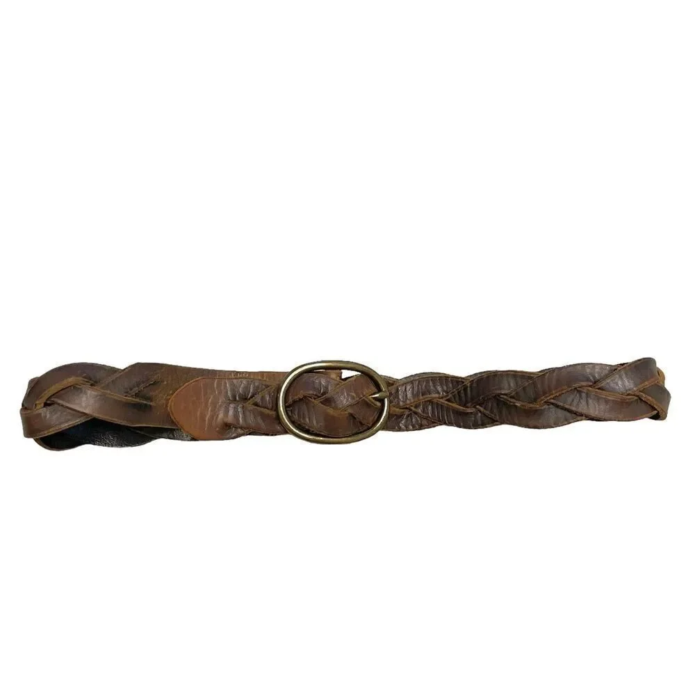 GAP Vintage Leather Woven Braided Belt Oval Buckle M